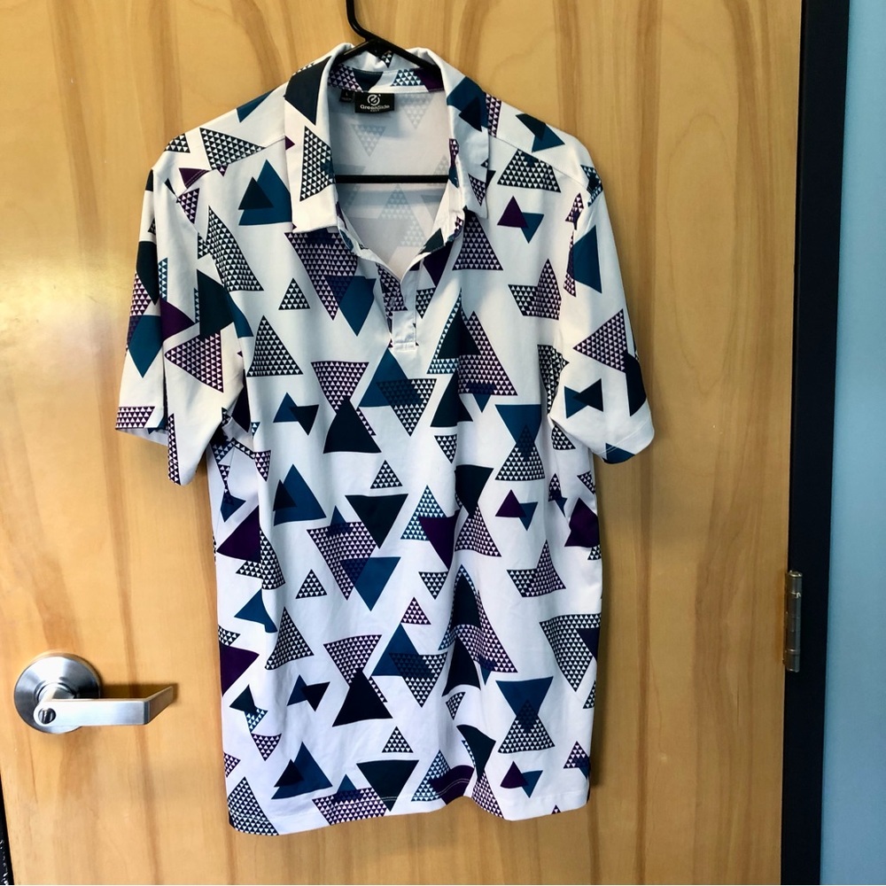 Men's Short-Sleeve Polo with Blue & Purple Triangle Print